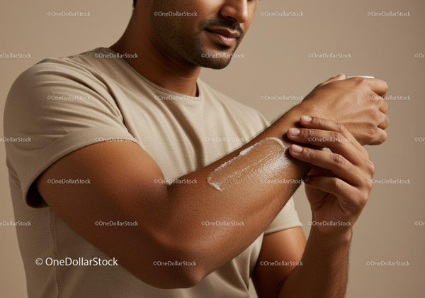 Man Applying Sunscreen Lotion on Arm for Skin Protection