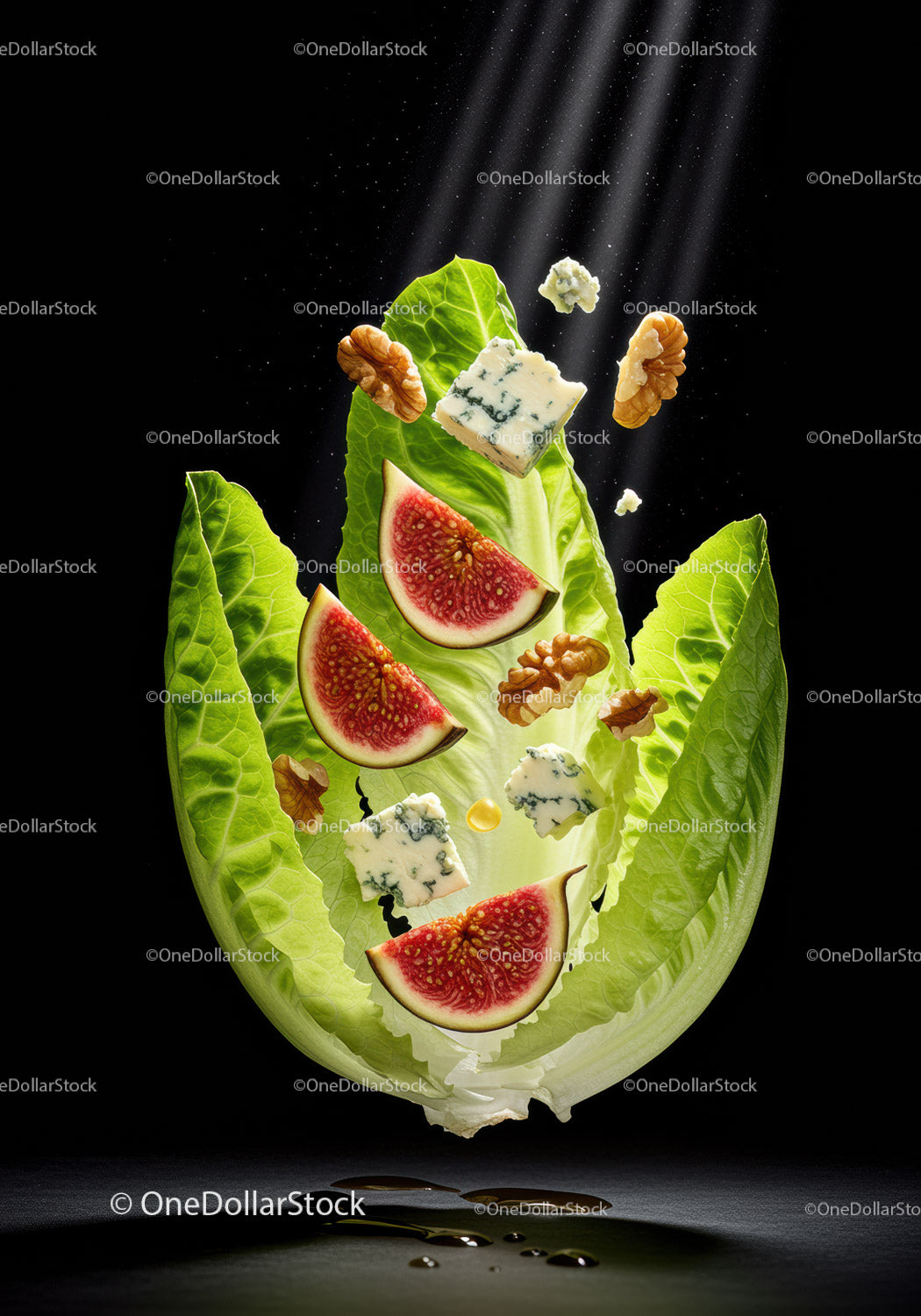 Fresh Fig and Blue Cheese Salad with Walnuts on Lettuce