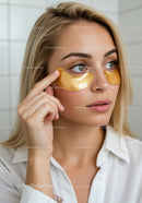 Woman with Under-Eye Gel Patches Performing Skincare Routine