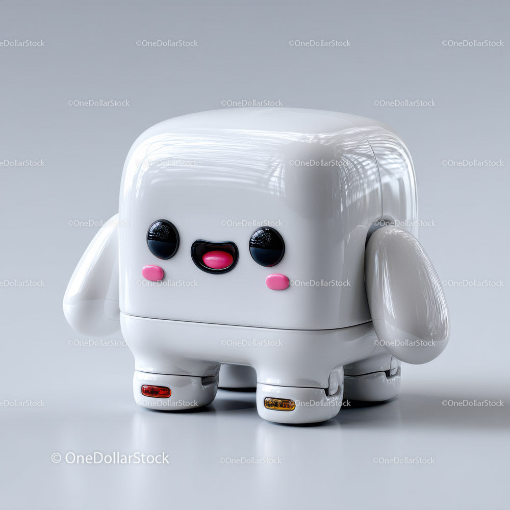 Cute White Robot Toy with Pink and Black Facial Features
