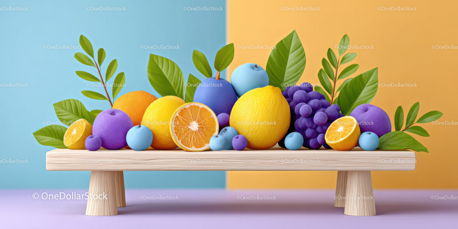 Colorful Fruits Assembly with Citrus and Grapes on a Wooden Tray