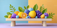 Colorful Fruits Assembly with Citrus and Grapes on a Wooden Tray