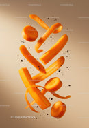Fresh Sliced Carrot Pieces Floating in Air