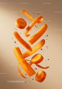 Fresh Sliced Carrot Pieces Floating in Air