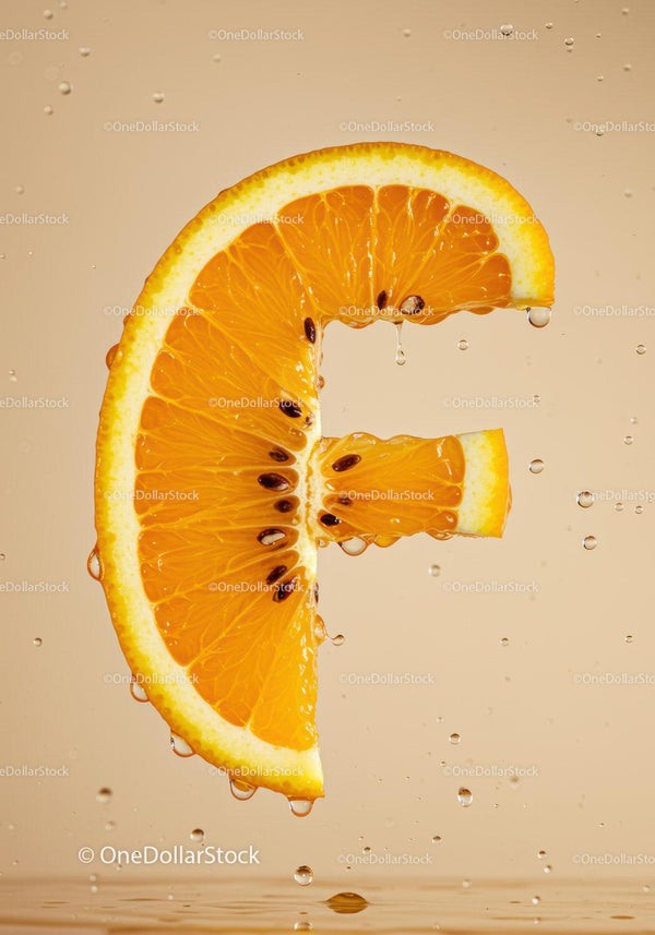 Fresh Orange Slice Floating with Water Drops