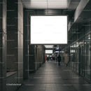 Urban corridor with illuminated blank advertising displays