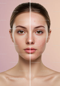 Women’s Face with Clear and Acne-Prone Skin Side by Side Showing Skin Transformation