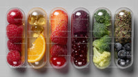 Variety of Fresh Fruits, Berries, Vegetables, and Supplements for Health