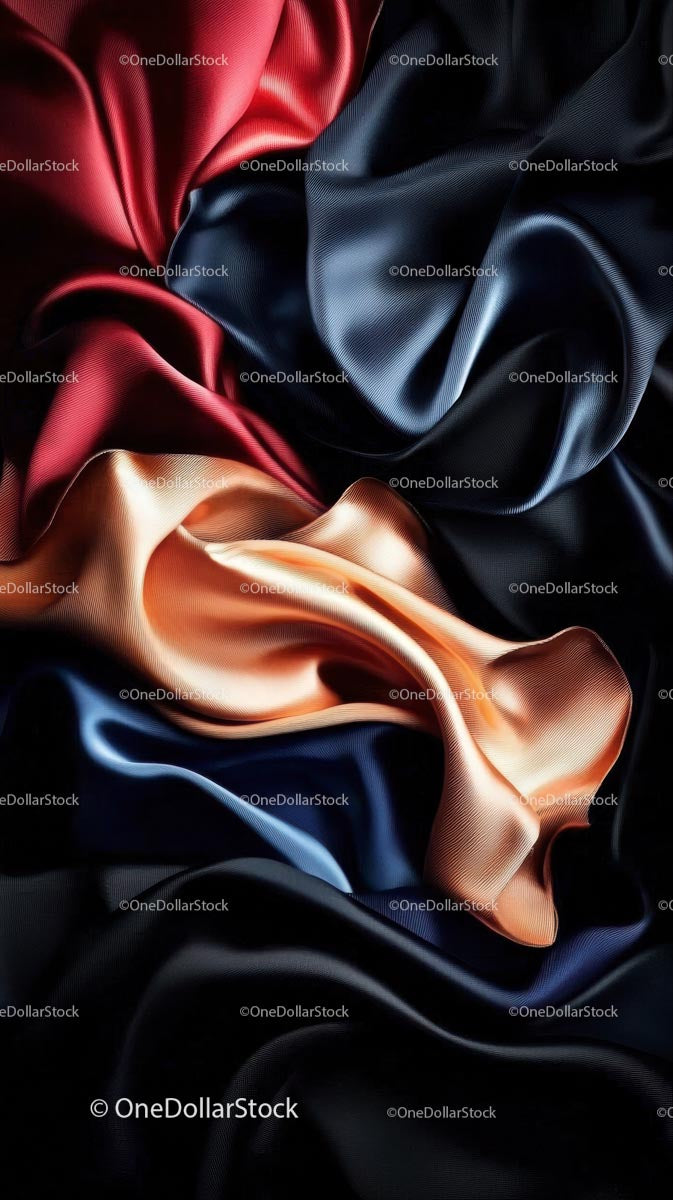 Elegant Satin Fabric in Red Blue and Gold with Flowing Texture