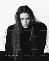 Monochrome Portrait of a Young Woman with Long Wet Hair