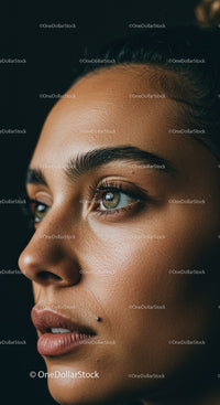 Close up of thoughtful young woman with natural skin