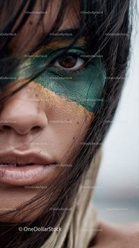 Close-up of Woman with Vibrant Artistic Makeup and Eye Focus