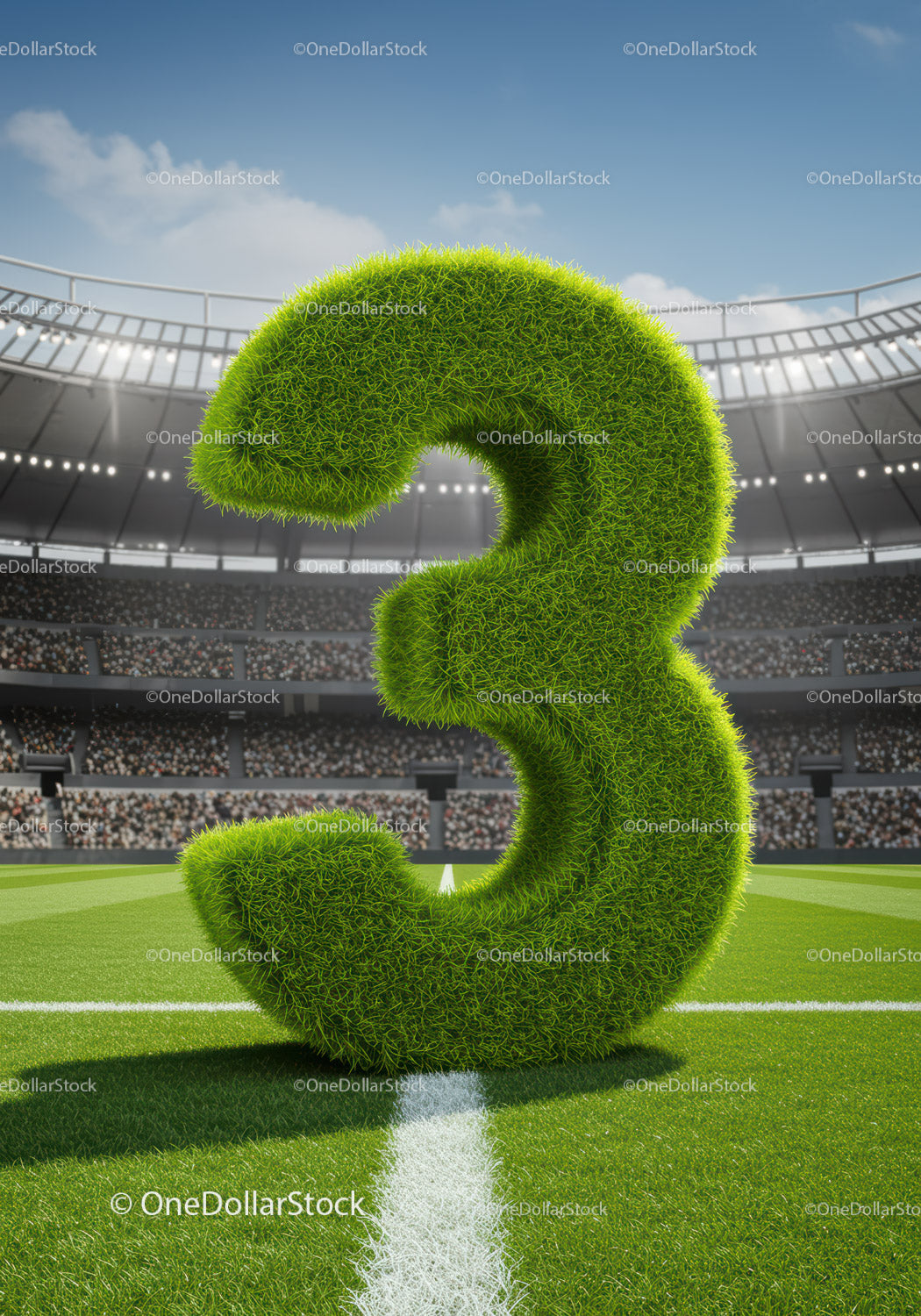 Number three made of grass on soccer field