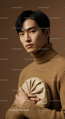 Elegant Male Fashion Portrait in Beige Turtleneck and Accessories