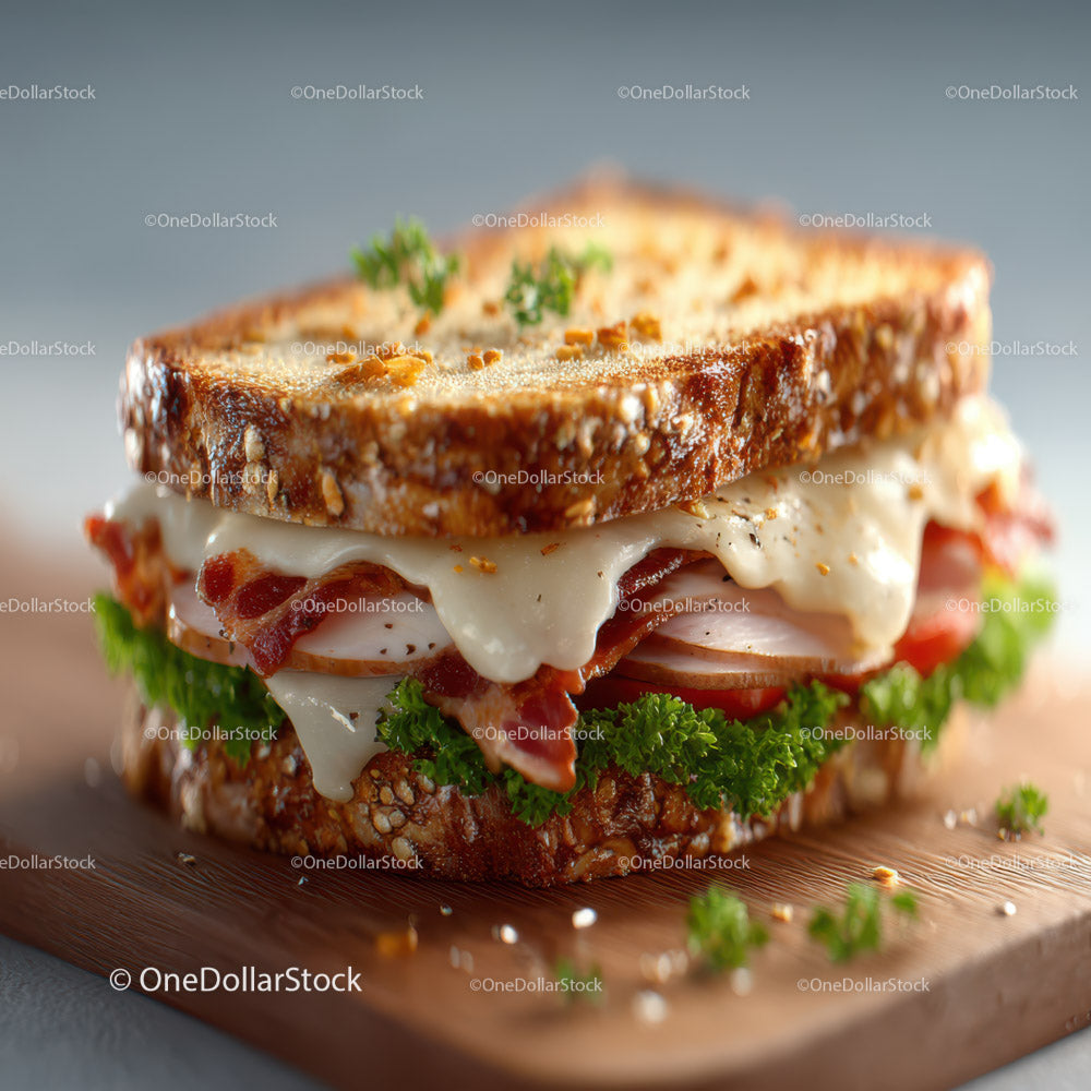 Fresh Gourmet Sandwich with Bacon and Vegetables for a Hearty Meal