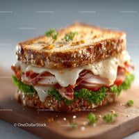 Fresh Gourmet Sandwich with Bacon and Vegetables for a Hearty Meal
