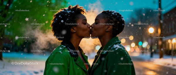 Winter Evening Kiss Between Loving Same-Sex Couple