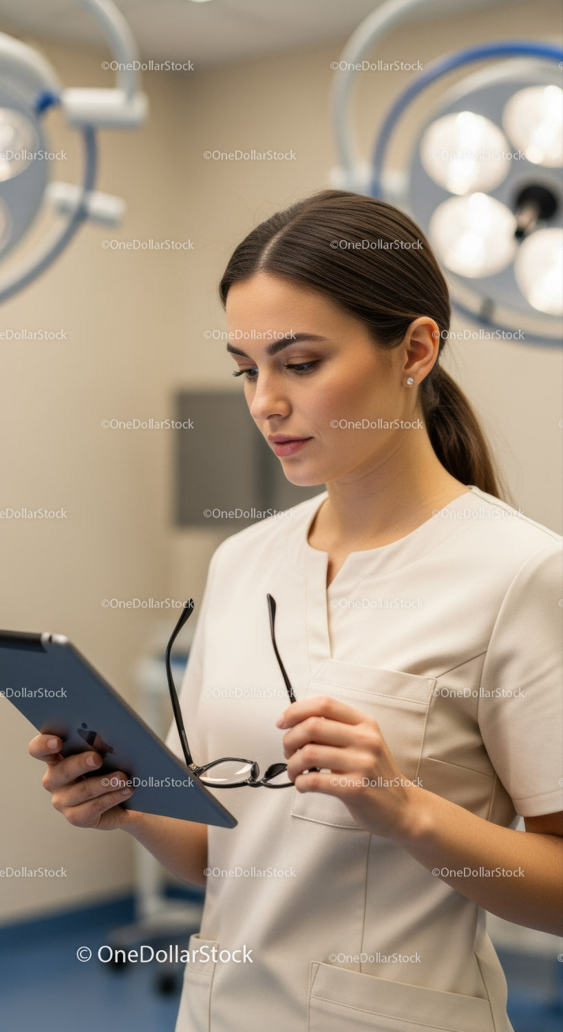 Lekarka korzystająca z tabletu w środowisku medycznym szpitala
