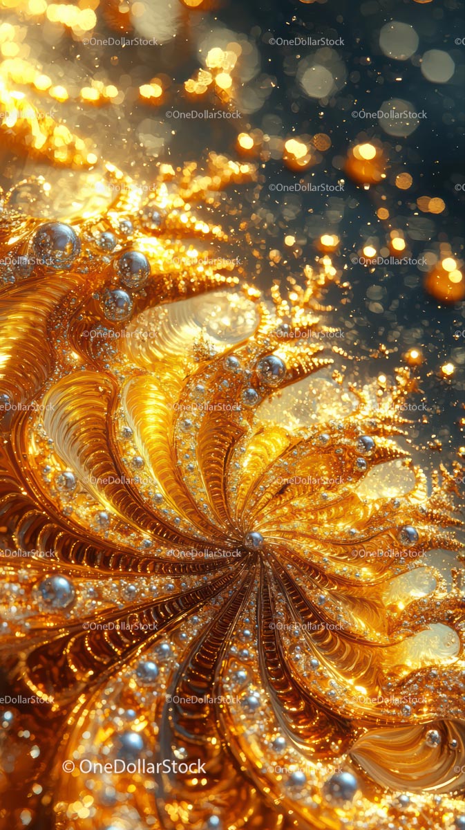 Abstract Gold Swirl with Bubble and Light Effects in Dynamic Composition