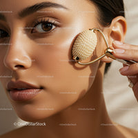 Close Up of Woman Using Jade Roller for Skin Rejuvenation