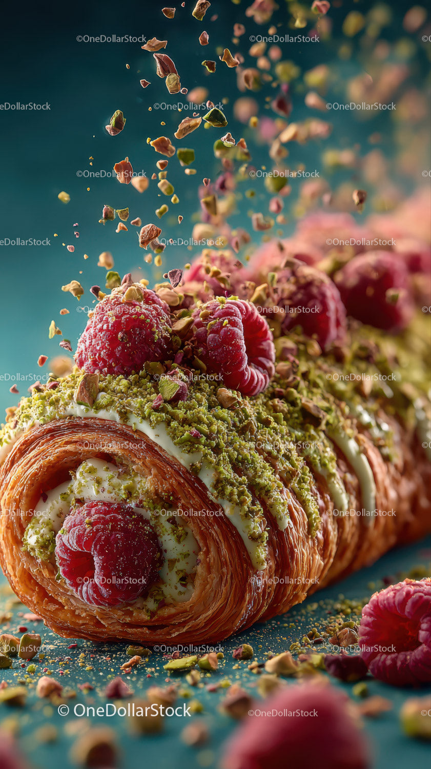Rolada deserowa z malinami i pistacjami ze świeżymi jagodami