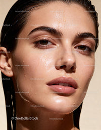 Close up of fresh hydrated woman with glowing skin