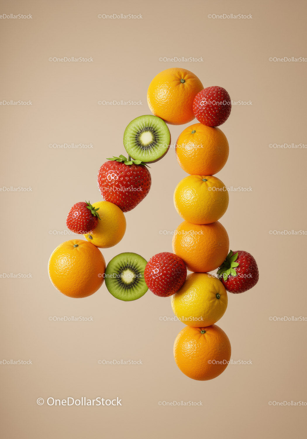 Floating Fresh Fruits Forming Number Four