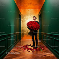 Man Surprised with Giant Bouquet of Red Roses