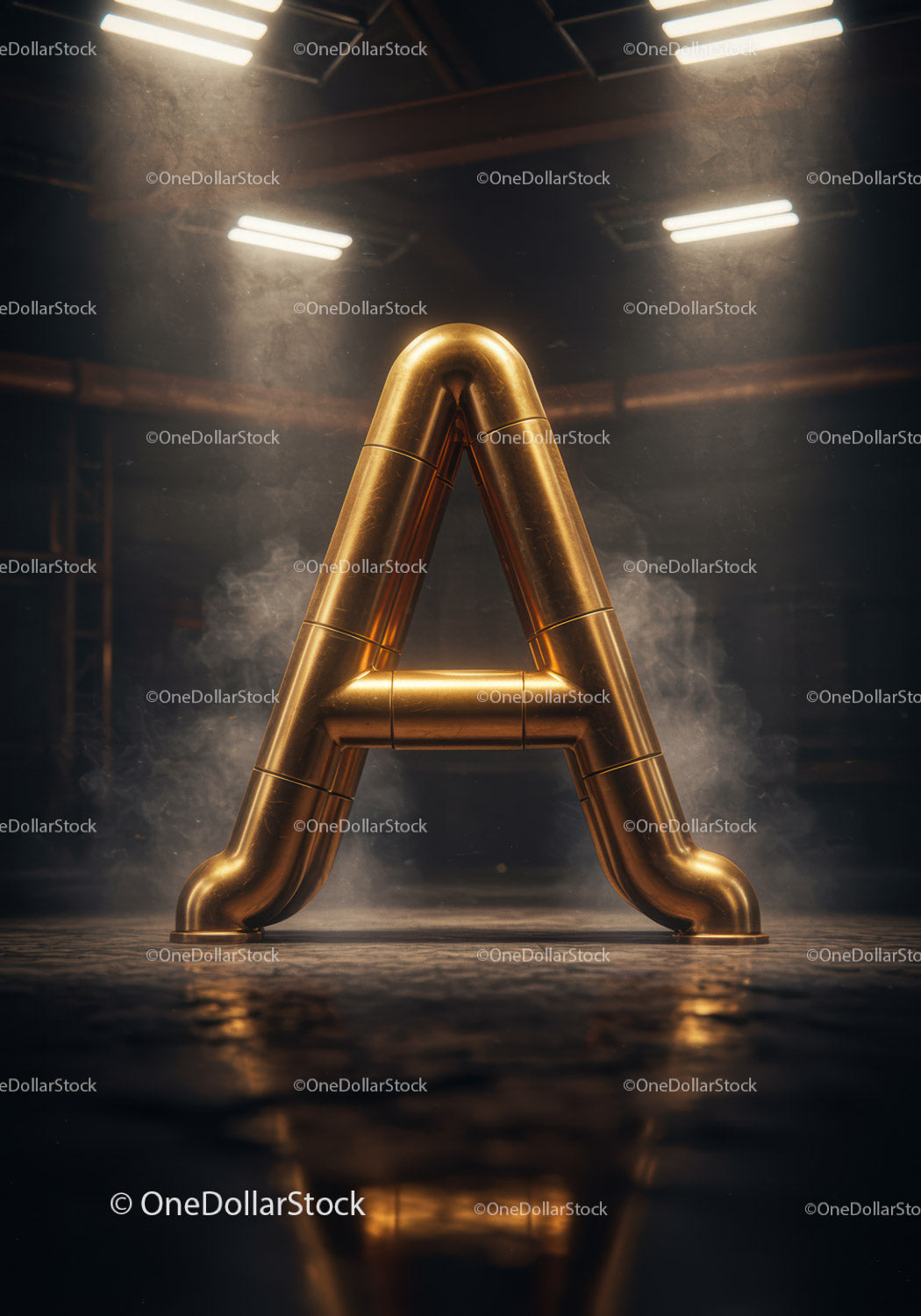 Industrial golden pipe shaped as capital letter A