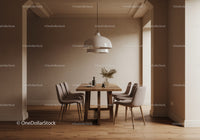 Minimalist Dining Room with Wooden Table and Modern Chairs