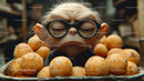 Photograph of a Cute Monkey Wearing Glasses Surrounded by Mangoes