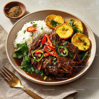 Savory Asian Dish with Rice, Vegetables, and Grilled Plantains