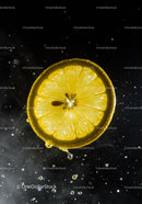 Fresh lemon slice illuminated on dark background