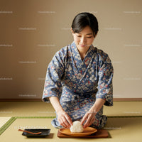 Woman Preparing Traditional Rice Ball in Japanese Room