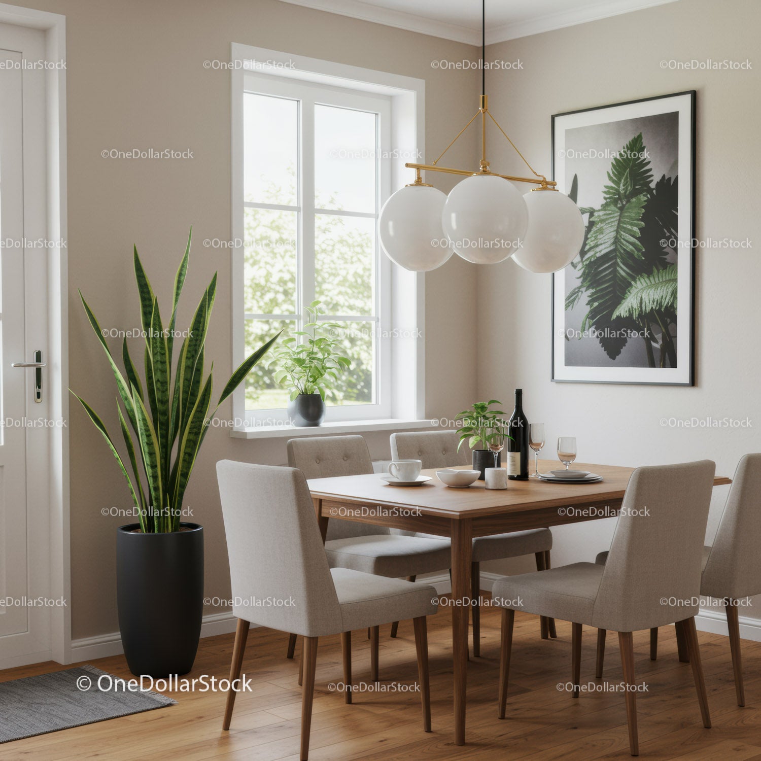Modern Dining Room with Indoor Plants and Contemporary Artwork