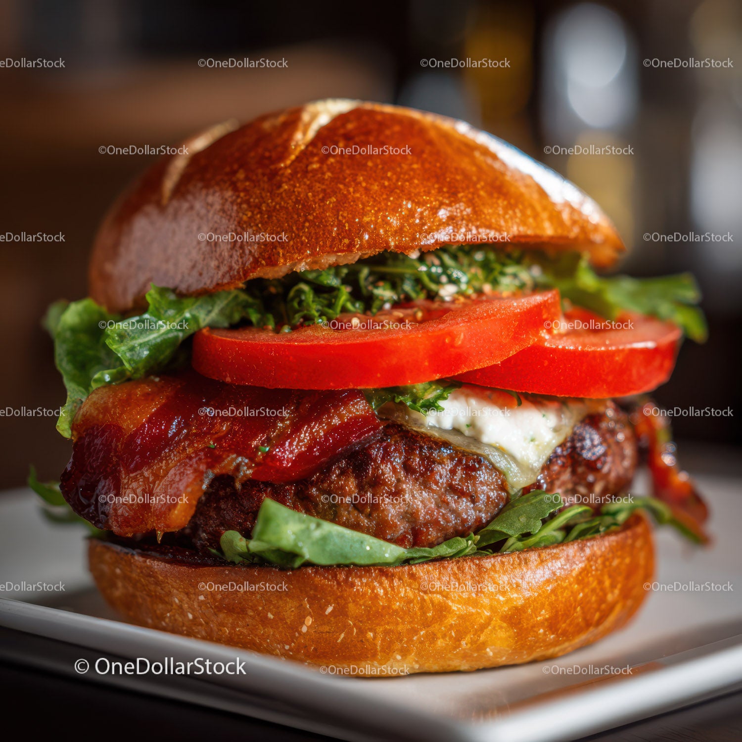 Soczysty burger gourmet ze świeżymi dodatkami i roztopionym serem