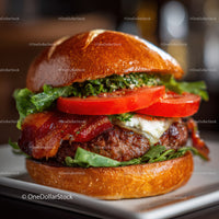 Juicy Gourmet Burger with Fresh Toppings and Melted Cheese