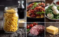 Assorted Italian Food Ingredients with Pasta and Fresh Vegetables