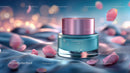 Elegant Glass Jar of Skincare with Pink Petals on Soft Fabric