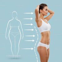 Healthy Fit Woman Stretching Arms with Body Diagram in Background