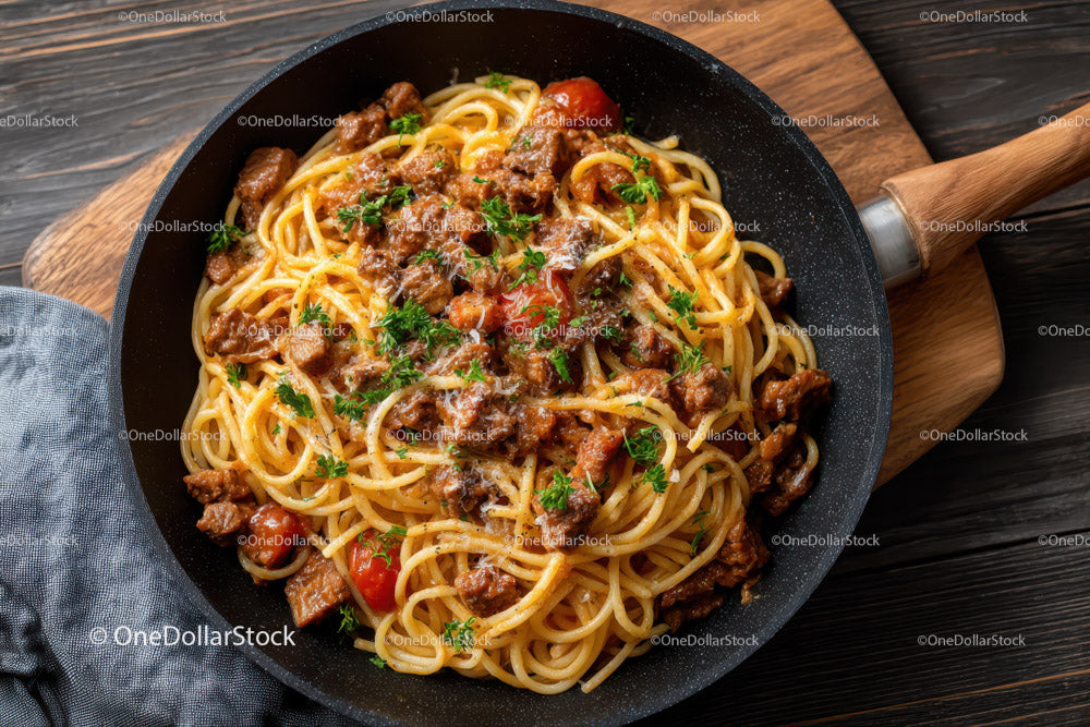 Hearty Beef Spaghetti with Tomato Sauce and Fresh Parsley