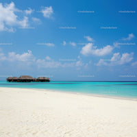 Tropical Overwater Bungalows on a Clear Blue Ocean Beach