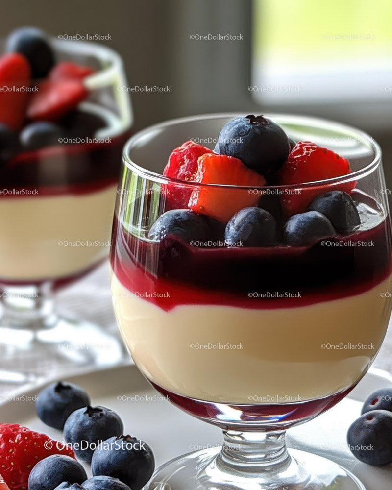 Fresh Berry Fruit Parfait in Elegant Glass Dessert Cup