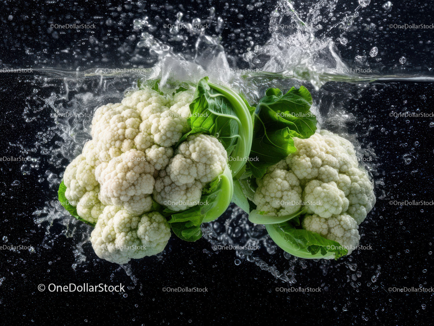 Fresh Cauliflower and Spinach Splash in Water for Healthy Diet