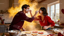 Couple Playfully Baking Valentine Cookies Together