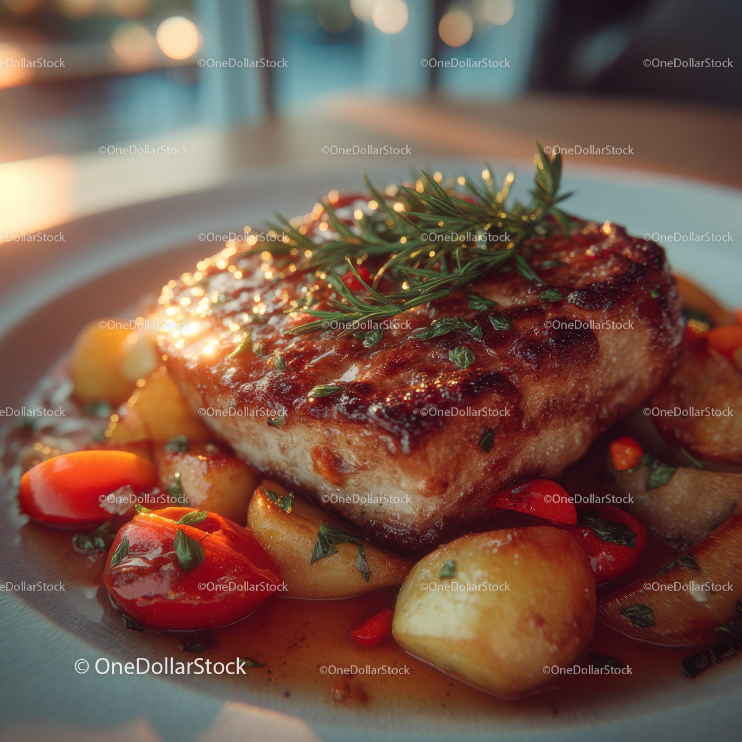 Gourmet Grilled Salmon with Roasted Potatoes Cherry Tomatoes and Herbs