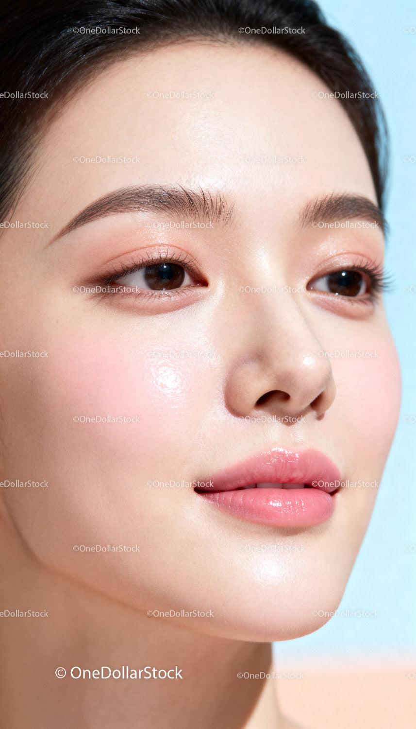 Close up of young woman with glowing natural skin
