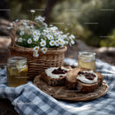 Rustic Outdoor Breakfast with Bread Jams and Daisy Flowers