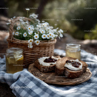 Rustic Outdoor Breakfast with Bread Jams and Daisy Flowers