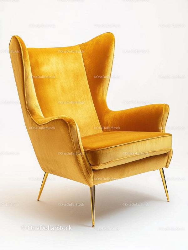 Vibrant Orange Velvet Mid-Century Modern Armchair